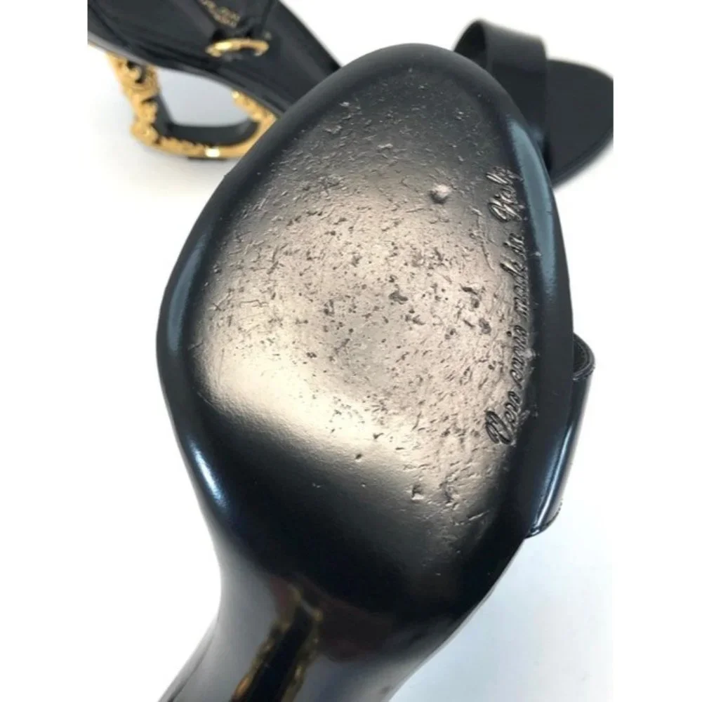 Dolce And Gabbana Black Sculpted Heel Patent Leather Sandals US7.5